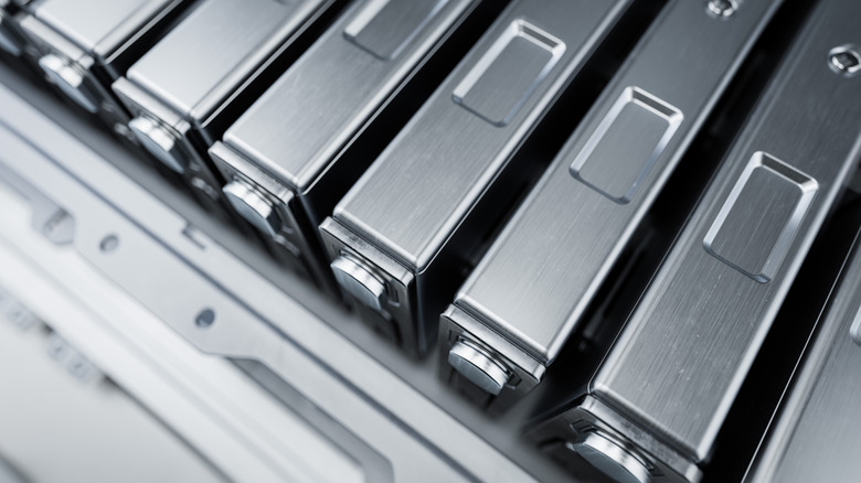 Close-up of rectangular batteries for automotives