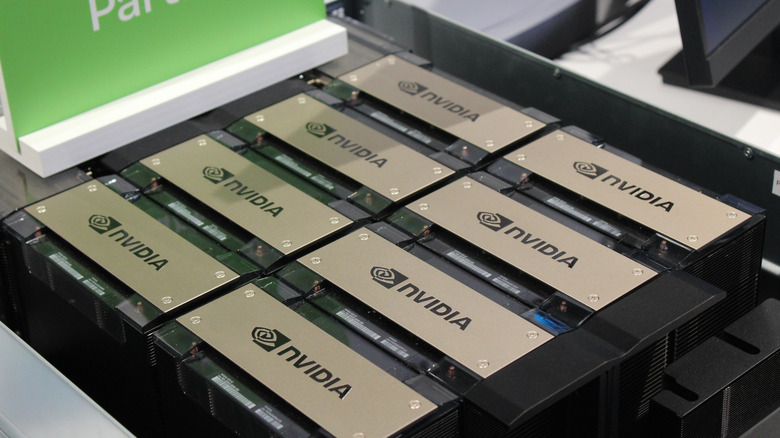H200 Nvidia chips on display