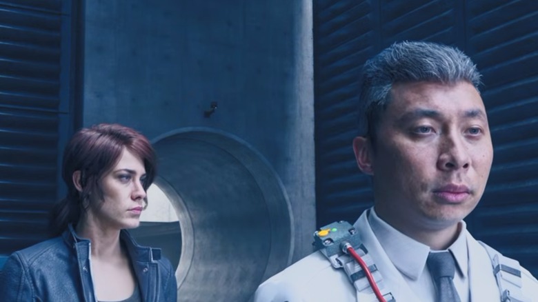 Jesse Faden and security guard in Control rendered using DLSS 5