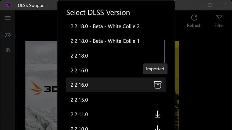 DLSS Swapper showing various versions of DLSS