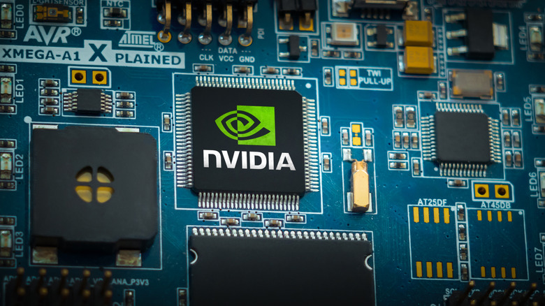 An Nvidia chip installed onto a motherboard