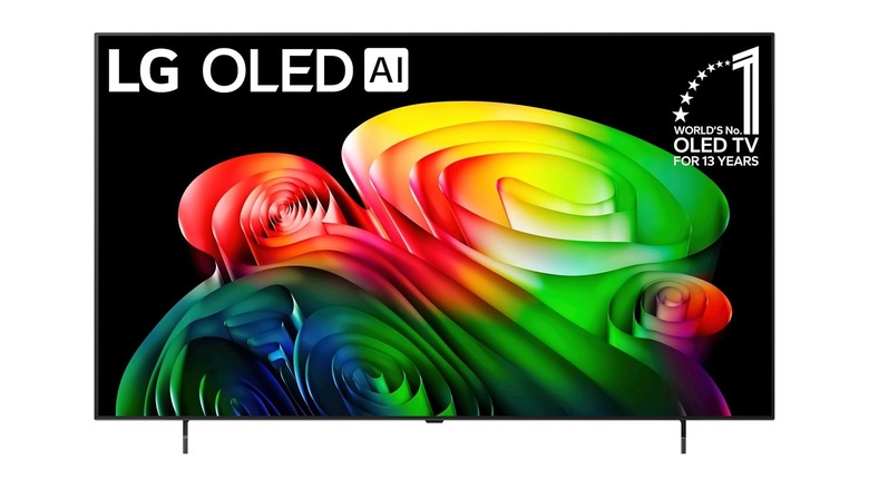 close-up LG 65-inch OLED TV on white background