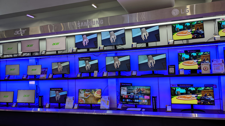 Monitors on display in a store