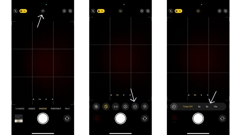 Instructions to toggle the timer in the iOS camera app