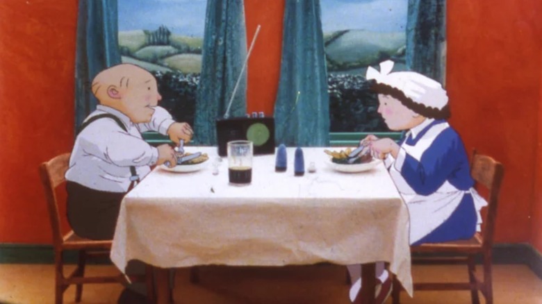 Jim and Hilda Bloggs eating dinner in When the Wind Blows