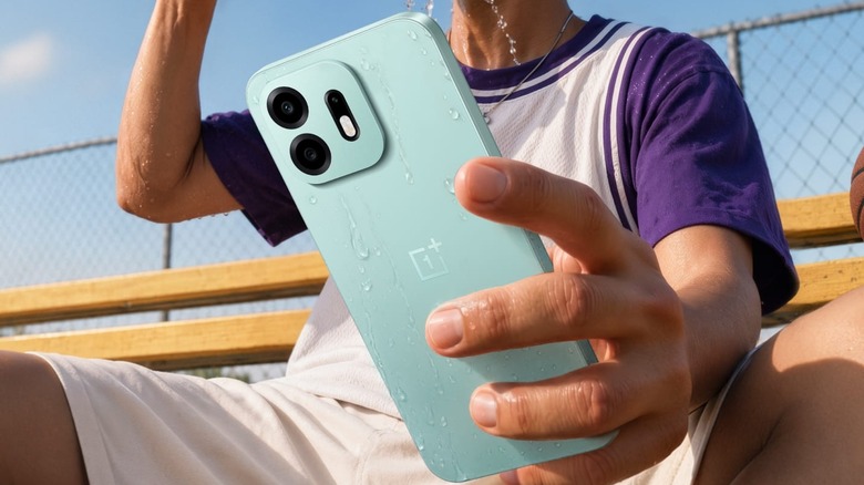 Close-up of a person holding the OnePlus N6