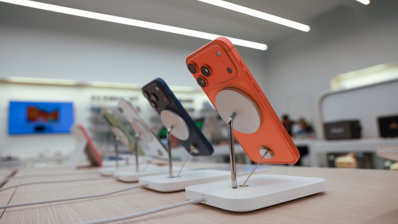 iPhones on display in an Apple Store.