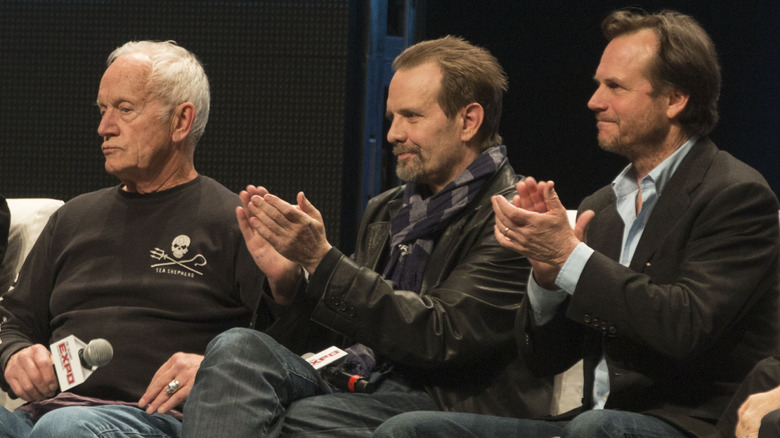Lance Henriksen, Michael Biehn, and Bill Paxton at an Aliens event panel
