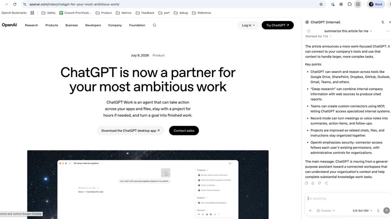 OpenAI's ChatGPT side chat being used in Google chrome