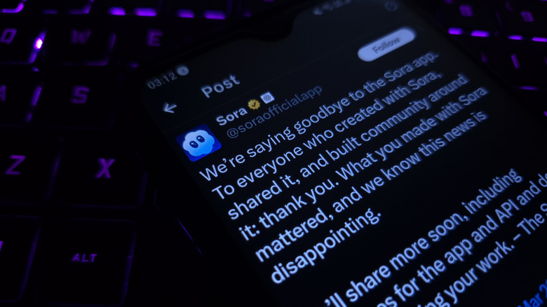 close-up of goodbye tweet from sora team on X, showcased on a smartphone display