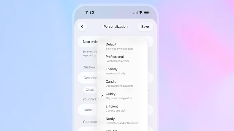 chatgpt personality options on illustrated screen