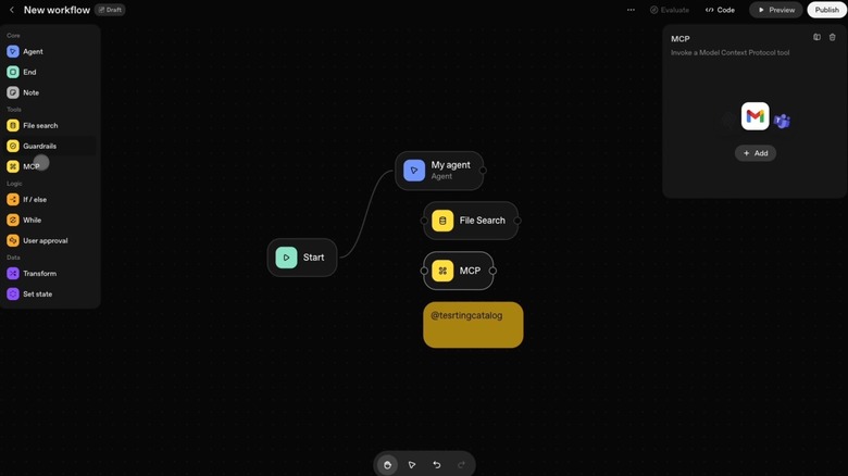 Creating an AI agent with the Agent Builder tool.