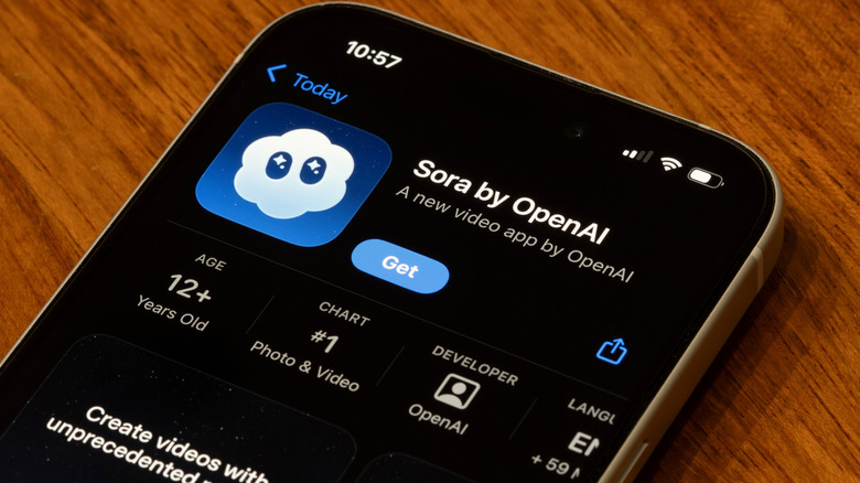 Sora 2 app by OpenAI on iPhone and Apple App store.