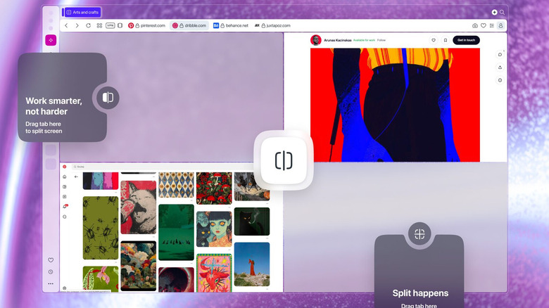 Screenshot of the redesigned Opera One R3 update showing four tabs opened in a single page