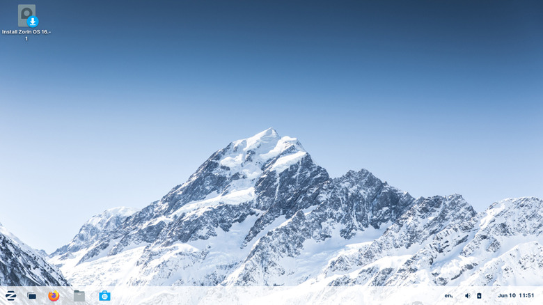Linux Zorin desktop screenshot showing a mountain