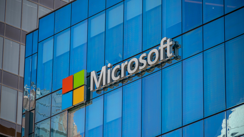 Photo of Microsoft's logo on the side of a building