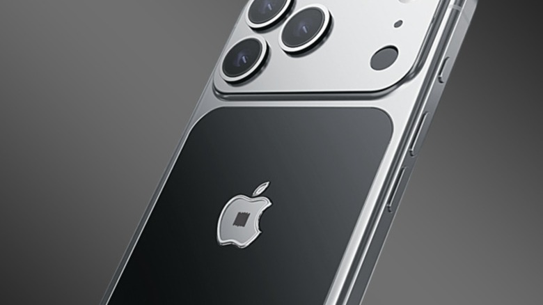 Close up of the custom Caviar iPhone 17 Pro with Steve Jobs' turtleneck on the grey Apple logo