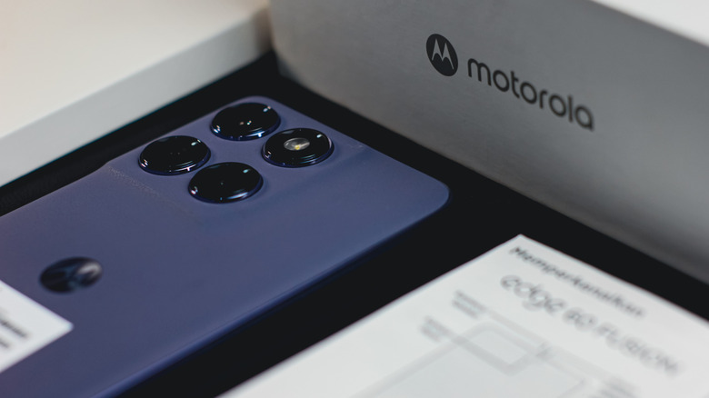 Closeup of a Motorola smartphone.