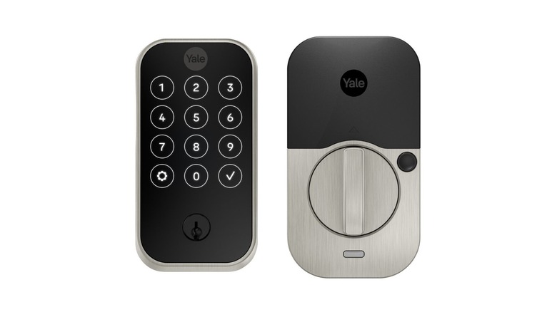 Yale smart lock with touchscreen keypad and interior thumb turn.