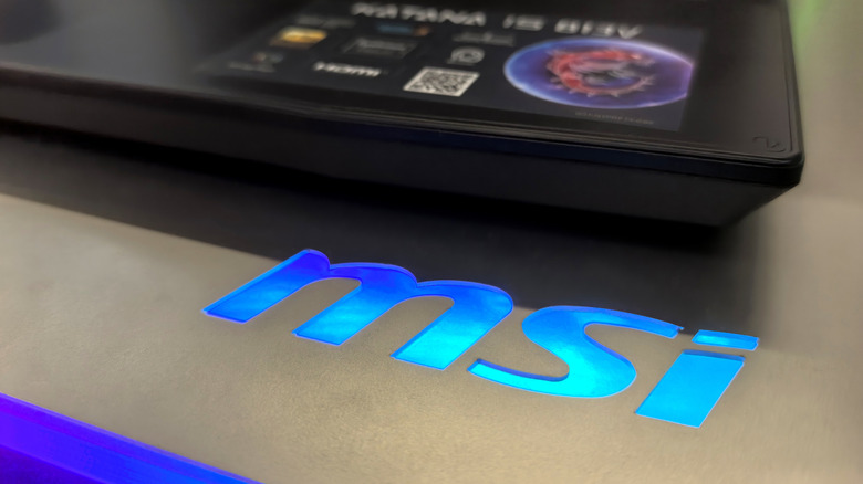 An MSI retail display featuring one of its laptops.
