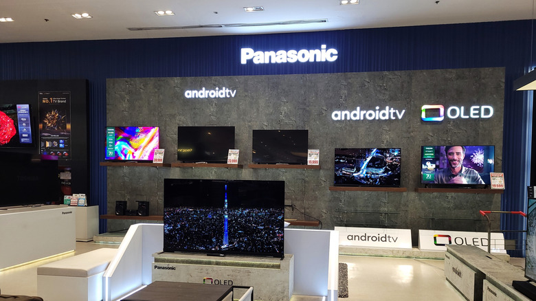 Panasonic TVs are on display at a store.