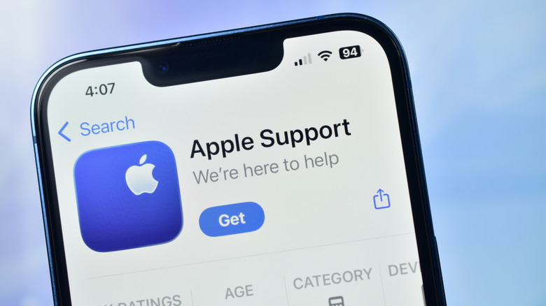 Apple Support app in the App Store on an iPhone