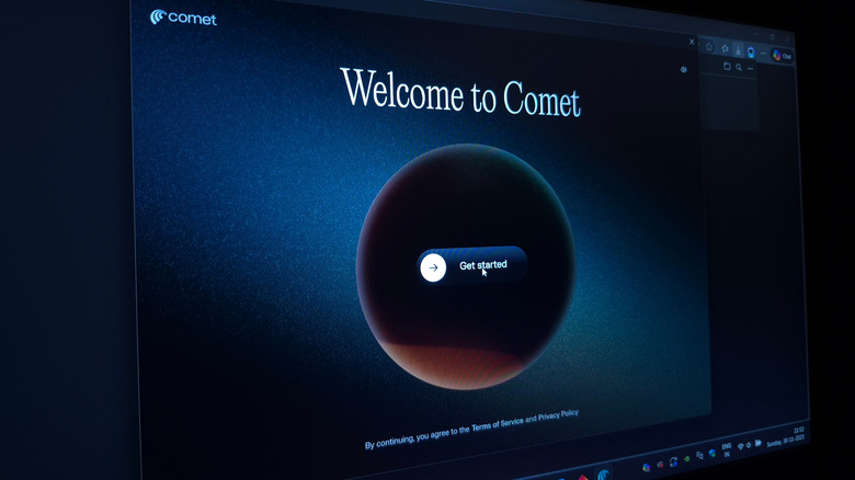 comet welcome screen open on a laptop browser