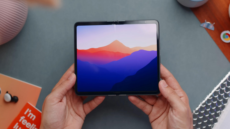 google pixel fold opened over a table