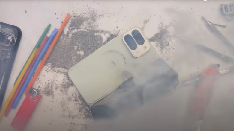 Pixel 10 Pro Fold going up in smoke during a bend test.