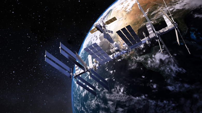 the international space station orbiting Earth