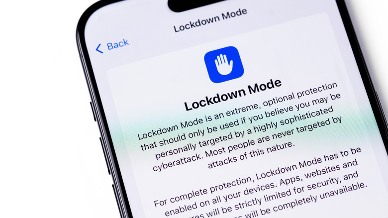 The Lockdown Mode information screen seen on an iPhone.