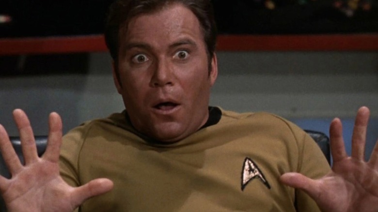 Captain Kirk (William Shatner) looking shocked on "Star Trek."