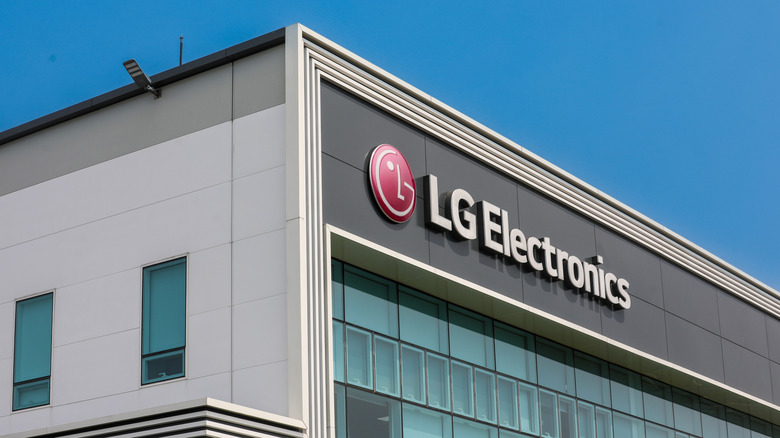 LG Electronics logo and text on side of building