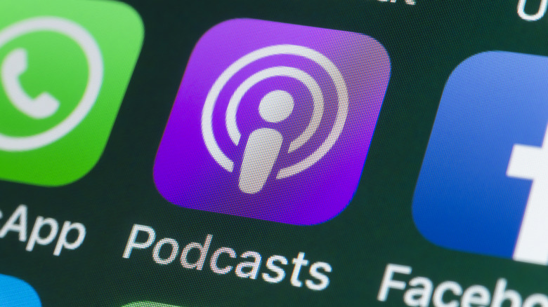 The Apple Podcasts app icon on an iPhone