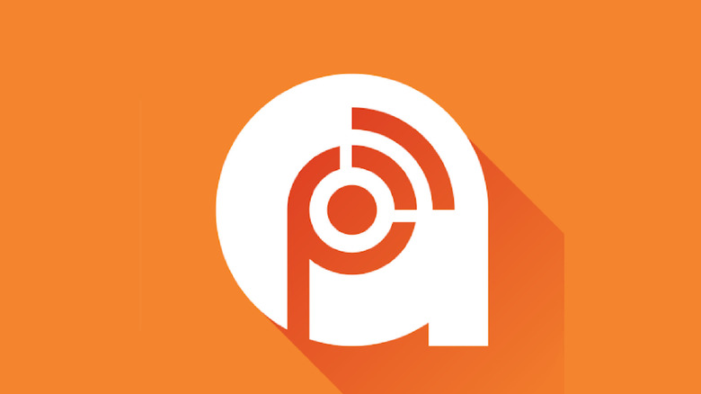 The Podcast Addict logo on an orange background