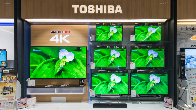Toshiba Tvs on display.