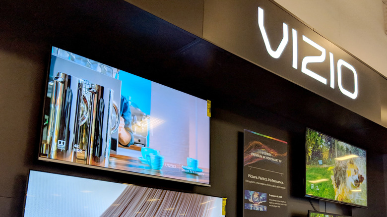 Vizio TVs on display inside Best Buy.