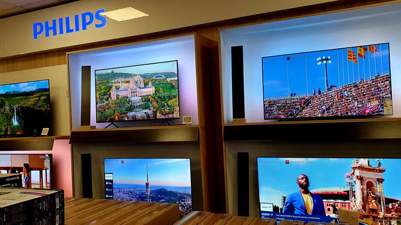 Philips TVs in an electronics store in Romania.