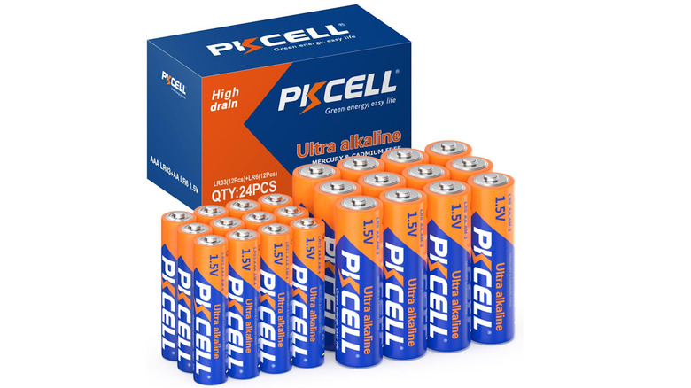 PKCell batteries lined up next to each other in front of their box