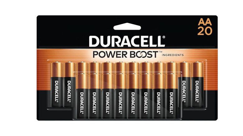 Duracell AA batteries lined up inside their packaging