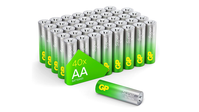 GP Batteries lined up in their packaging with one sitting out in front