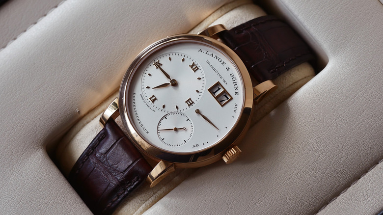 A. Lange & Söhne luxury watch lying in its case