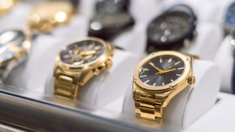 Collection of high-end watches in a store