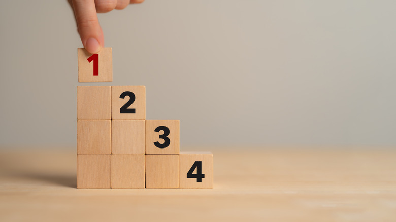 Wooden cube blocks with numbers one, two, three, and four