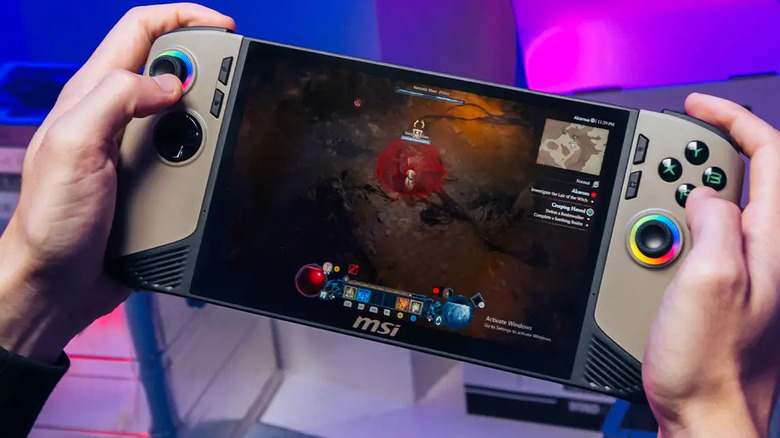 Person holding the MSI Claw 8 while they play Diablo