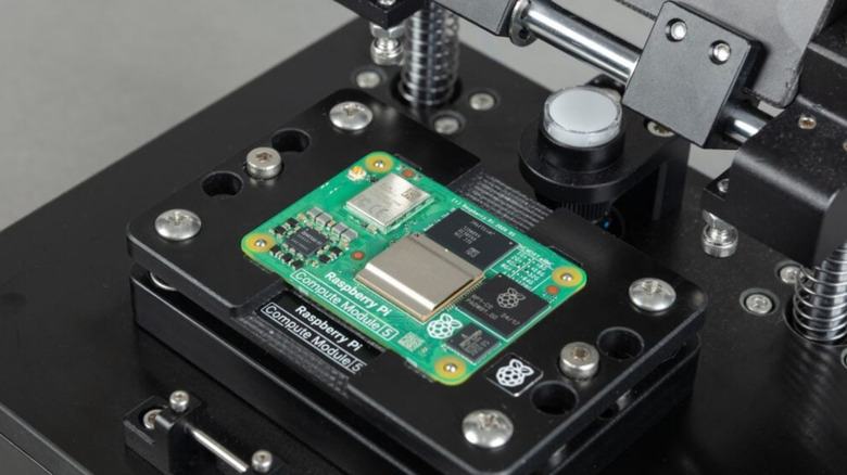 A Compute Module 5 in the Raspberry Pi Programming Jig