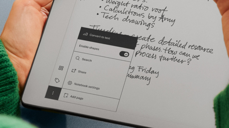 A Remarkable Paper Pure showing a software option to convert handwriting to text