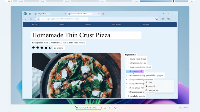 Snapshot created by Microsoft Recall looking up a pizza recipe again