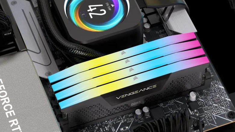 PC motherboard with RGB Corsair Vengeance RAM