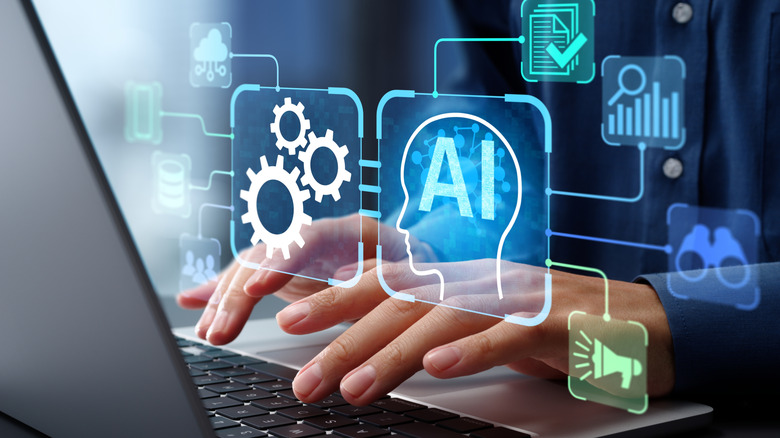 A concept illustration for using AI software on a computer.